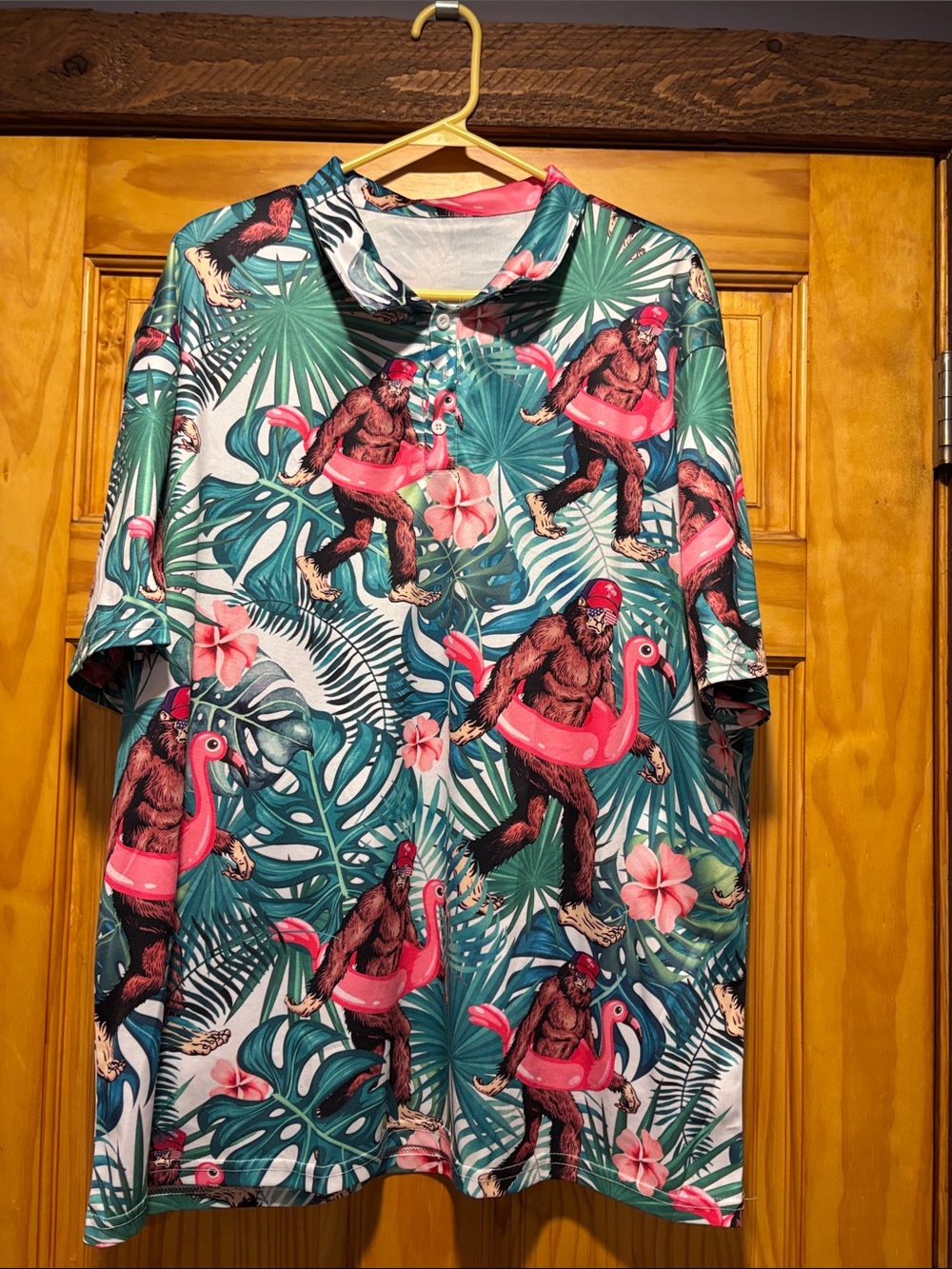 Tropical Flamingo Inner-Tube Polo Shirt - Teal & Pink